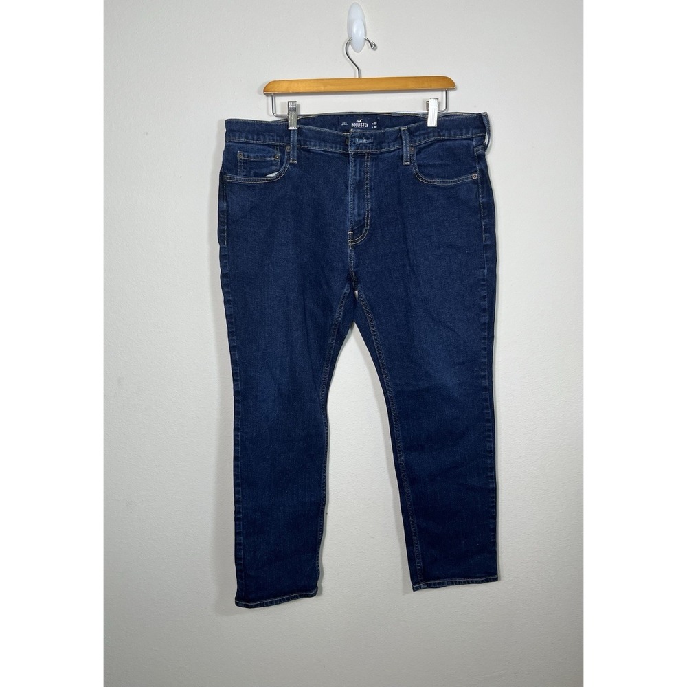 Hollister Epic Flex Jeans Mens 38X30 Blue Denim Slim Straight Dark Wash